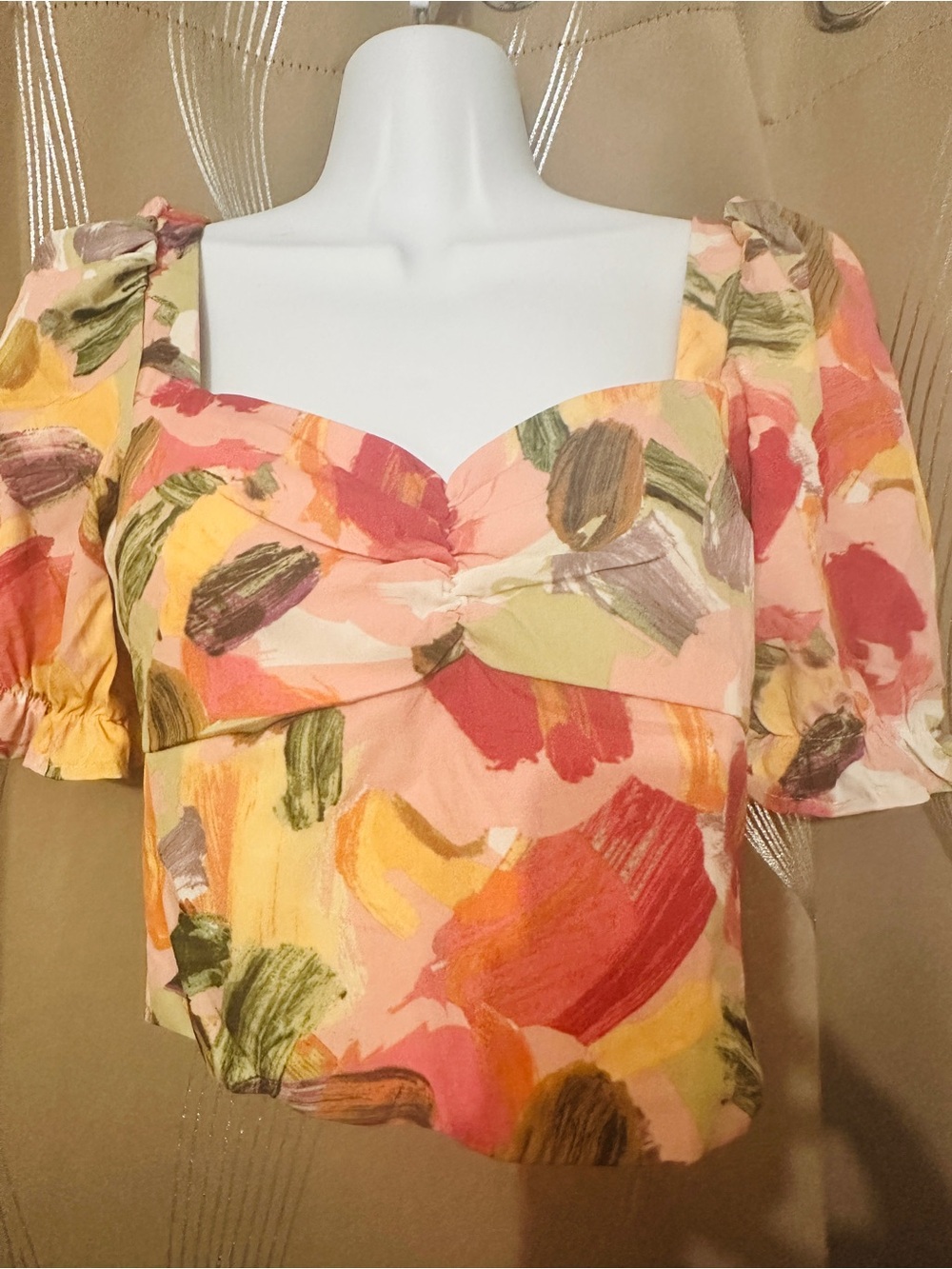 Floral Brushstroke Sweetheart Crop Top - Pink Multi